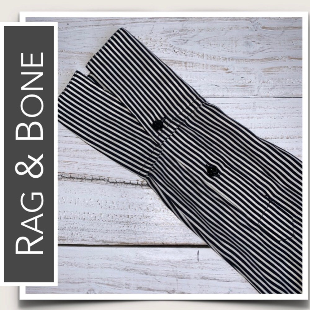 Rag & Bone Silk “Greta” Blouse in Black & White, Thin-Stripes, Off-the-Shoulder - Picture 6 of 10